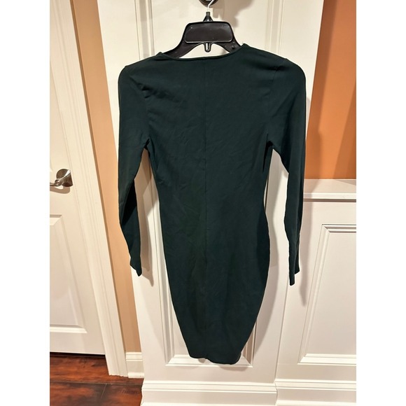 Express Bodycon Dress Long Sleeve green Plunge Neck Party Cocktail XS - Picture 2 of 6